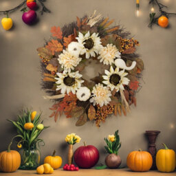Amorly 45Cm Fall Wreath For Front Door With White Sunflower Artificial Pumpkins,green Yellow Leaves Harvest Wreath For Thanksgiving Decor - thumbnail 3