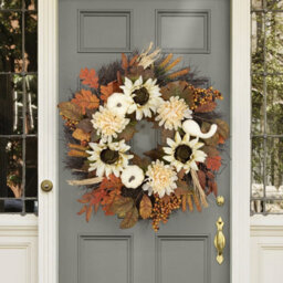Amorly 45Cm Fall Wreath For Front Door With White Sunflower Artificial Pumpkins,green Yellow Leaves Harvest Wreath For Thanksgiving Decor - thumbnail 5