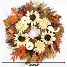 Amorly 45Cm Fall Wreath For Front Door With White Sunflower Artificial Pumpkins,green Yellow Leaves Harvest Wreath For Thanksgiving Decor - thumbnail 2