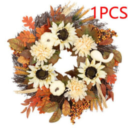 Amorly 45Cm Fall Wreath For Front Door With White Sunflower Artificial Pumpkins,green Yellow Leaves Harvest Wreath For Thanksgiving Decor - thumbnail 1