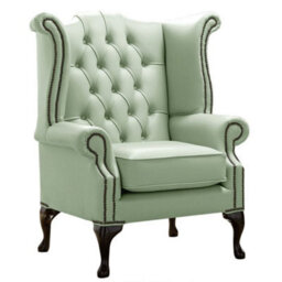Chesterfield High Back Wing Chair Shelly Thyme Green Leather Bespoke In Queen Anne Style - thumbnail 1