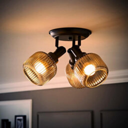 Valuelights Calpe 3 Way Matte Black Adjustable Ceiling Spotlight With Ribbed Smoked Shades And Bulbs