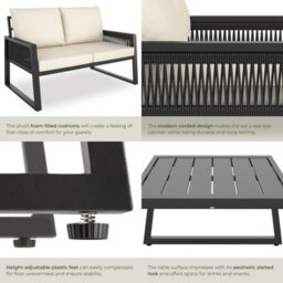 Tectake Captive Aluminum Garden Lounge Set In Rope Design Set 2 (1 X Sofa / 1 X Table) - Anthracite - thumbnail 5