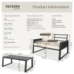 Tectake Captive Aluminum Garden Lounge Set In Rope Design Set 2 (1 X Sofa / 1 X Table) - Anthracite - thumbnail 6