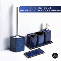 Home Harbour Zen Essence Collection 6 Piece Blue Bathroom Accessories Set Soap Dispenser Toothbrush Holder Tumbler - thumbnail 3