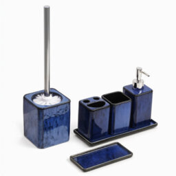 Home Harbour Zen Essence Collection 6 Piece Blue Bathroom Accessories Set Soap Dispenser Toothbrush Holder Tumbler