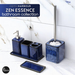 Home Harbour Zen Essence Collection 6 Piece Blue Bathroom Accessories Set Soap Dispenser Toothbrush Holder Tumbler - thumbnail 2