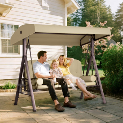 Outsunny 3 Seater Garden Swing Chair Patio Swing Bench W/ Cup Trays Brown - image 1