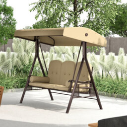 Outsunny 3 Seater Garden Swing Chair Patio Swing Bench W/ Cup Trays Brown - thumbnail 8