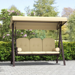 Outsunny 3 Seater Garden Swing Chair Patio Swing Bench W/ Cup Trays Brown - thumbnail 9