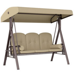 Outsunny 3 Seater Garden Swing Chair Patio Swing Bench W/ Cup Trays Brown - thumbnail 2
