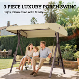 Outsunny 3 Seater Garden Swing Chair Patio Swing Bench W/ Cup Trays Brown - thumbnail 7