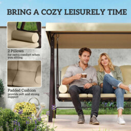 Outsunny 3 Seater Garden Swing Chair Patio Swing Bench W/ Cup Trays Brown - thumbnail 6