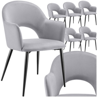 Tectake Set Of 6 Dining Chair Sasha- Padded Armchair In Velvet Look, Continuous Backrest  - Light Grey - image 1