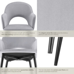 Tectake Set Of 6 Dining Chair Sasha- Padded Armchair In Velvet Look, Continuous Backrest  - Light Grey - thumbnail 5