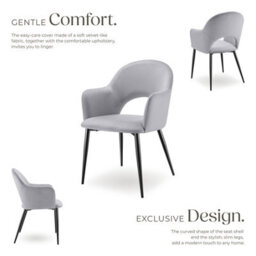 Tectake Set Of 6 Dining Chair Sasha- Padded Armchair In Velvet Look, Continuous Backrest  - Light Grey - thumbnail 3