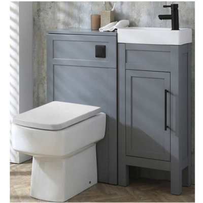 Homestylestore Light Grey 400mm Bathroom Vanity And Wc Unit With Square Back To Wall Toilet Pan And Black T Bar Handle - image 1