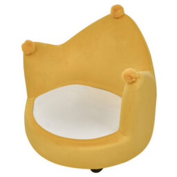 Wyld And Coco Velvet Crown Kids Armchair - Yellow Velvet Upholstery, Pom-Pom Detail, Rubberwood Frame - Compact Nursery Throne - thumbnail 7