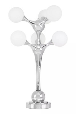 Orsina Modern Chrome 6 Light Table Lamp, Tree Design Accent Lamp With White Opal Glass Shades, Chrome Table Lighting - image 1