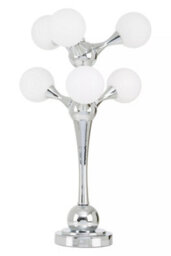 Orsina Modern Chrome 6 Light Table Lamp, Tree Design Accent Lamp With White Opal Glass Shades, Chrome Table Lighting - thumbnail 2