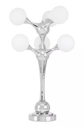 Orsina Modern Chrome 6 Light Table Lamp, Tree Design Accent Lamp With White Opal Glass Shades, Chrome Table Lighting - thumbnail 1
