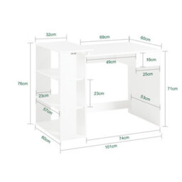 Sobuy Fwt35-W, Home Office Table, Computer Desk Workstation With Storage Shelves,white,w100Xd60Xh76 - thumbnail 3