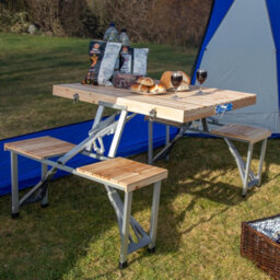 Andes Wooden Folding Portable Camping/picnic Outdoor Table & Stool Chair Set - thumbnail 2