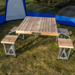Andes Wooden Folding Portable Camping/picnic Outdoor Table & Stool Chair Set