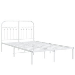 Berkfield Metal Bed Frame Without Mattress With Headboard White 120X200Cm - thumbnail 3