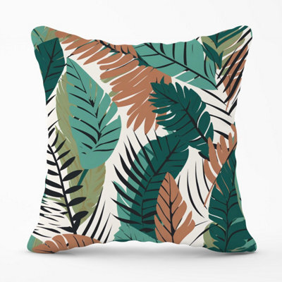 Warren Reed Designer Tropical Floral Leaves Green Brown Outdoor Cushion 45Cm X 45Cm - image 1