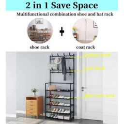 Thehotsale Black Coat Rack With 8 Hooks And 5 Tier Shoe Rack - thumbnail 8