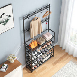 Thehotsale Black Coat Rack With 8 Hooks And 5 Tier Shoe Rack - thumbnail 2