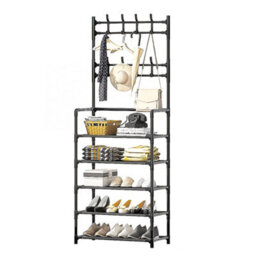 Thehotsale Black Coat Rack With 8 Hooks And 5 Tier Shoe Rack - thumbnail 3