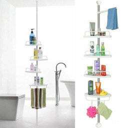 White Plastic Telescopic Bathroom Wall Corner Shelf Rack Shower Caddy Storage Organizer Steel - thumbnail 3