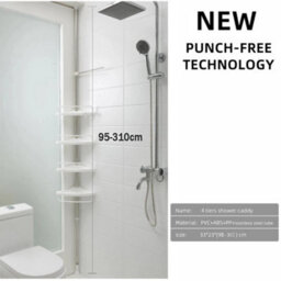White Plastic Telescopic Bathroom Wall Corner Shelf Rack Shower Caddy Storage Organizer Steel - thumbnail 2