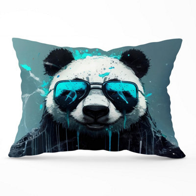 Warren Reed Designer Panda With Blue Glasses Splashart Cushions 33Cm X 48Cm