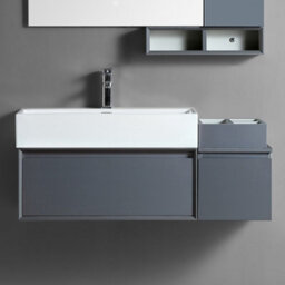 Homestylestore 750mm Black Grey Wall Hung Waterproof Bathroom Vanity Unit And Side Cabinet - thumbnail 1