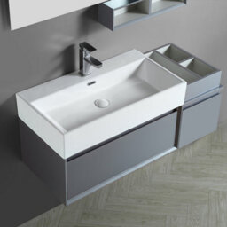 Homestylestore 750mm Black Grey Wall Hung Waterproof Bathroom Vanity Unit And Side Cabinet - thumbnail 2