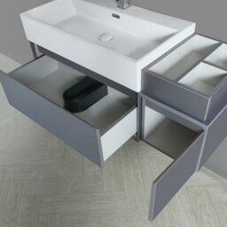 Homestylestore 750mm Black Grey Wall Hung Waterproof Bathroom Vanity Unit And Side Cabinet - thumbnail 3
