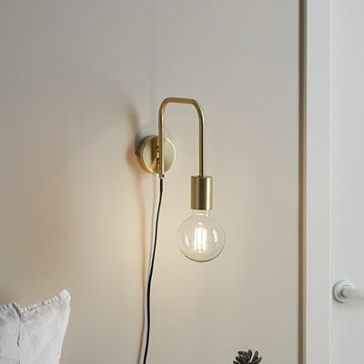 GoodHome Ghlin Industrial Gold Effect Plug-In Wall Light - image 1
