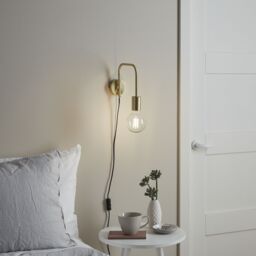 GoodHome Ghlin Industrial Gold Effect Plug-In Wall Light - thumbnail 2