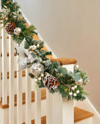 WeRChristmas 9 Ft Pre-Lit Frosted Silver And White Decorated Artificial Christmas Garland, 40 Warm White Leds - thumbnail 4
