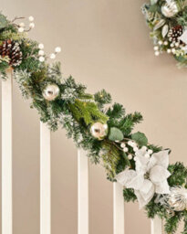 WeRChristmas 9 Ft Pre-Lit Frosted Silver And White Decorated Artificial Christmas Garland, 40 Warm White Leds - thumbnail 2