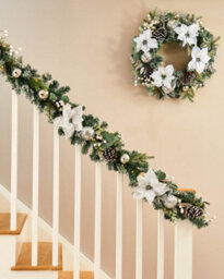 WeRChristmas 9 Ft Pre-Lit Frosted Silver And White Decorated Artificial Christmas Garland, 40 Warm White Leds - thumbnail 3