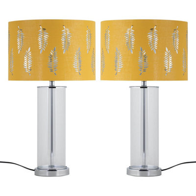 First Choice Lighting Set Of 2 Aura - Chrome Table Lamps With Ochre Fern Cut Out Shades - image 1