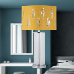 First Choice Lighting Set Of 2 Aura - Chrome Table Lamps With Ochre Fern Cut Out Shades - thumbnail 7