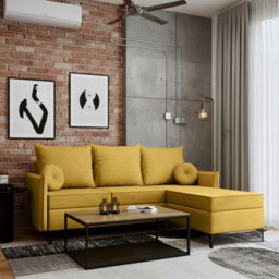 Leon L Mdf Upholstered Corner Sofa Bed With Dl Mechanism Bonell Spring Metal Legs Storage 213X168X101Cm Yellow Right - thumbnail 1