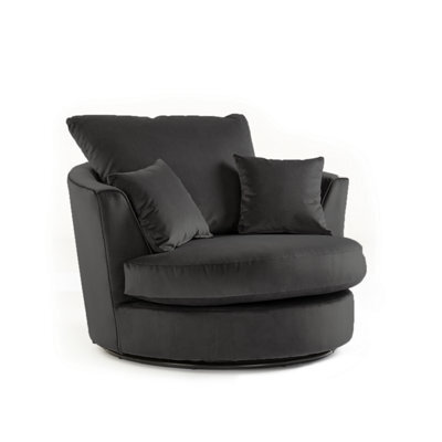 Furnishings For Less UK Fernando Soft Plush Velvet Fabric Swivel Chair 360 Rotation Black