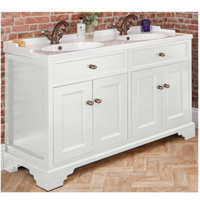 Homestylestore 1210mm Antique White Bathroom Vanity Unit With Double Basin And Bronze Round Handles - image 1