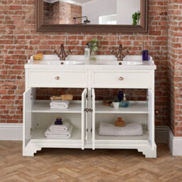 Homestylestore 1210mm Antique White Bathroom Vanity Unit With Double Basin And Bronze Round Handles - thumbnail 4